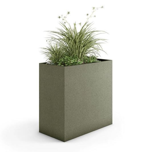 Lifestyle view of the Encinitas Large Rectangular GFRC planter with clean architectural lines, designed for indoor or outdoor use in residential or commercial settings.