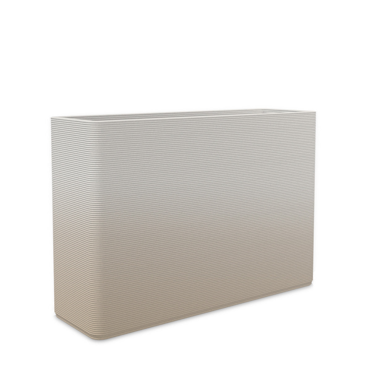 Avila Large Rectangular Planter - Stacks - Desert Dawn OMB2 - rectangular planter with fine horizontal ribbed texture, 3D printed concrete, modern minimal design