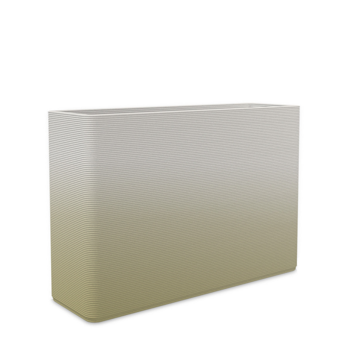 Avila Large Rectangular Planter - Stacks - Golden Olive OMB2 - rectangular planter with fine horizontal ribbed texture, 3D printed concrete, modern minimal design