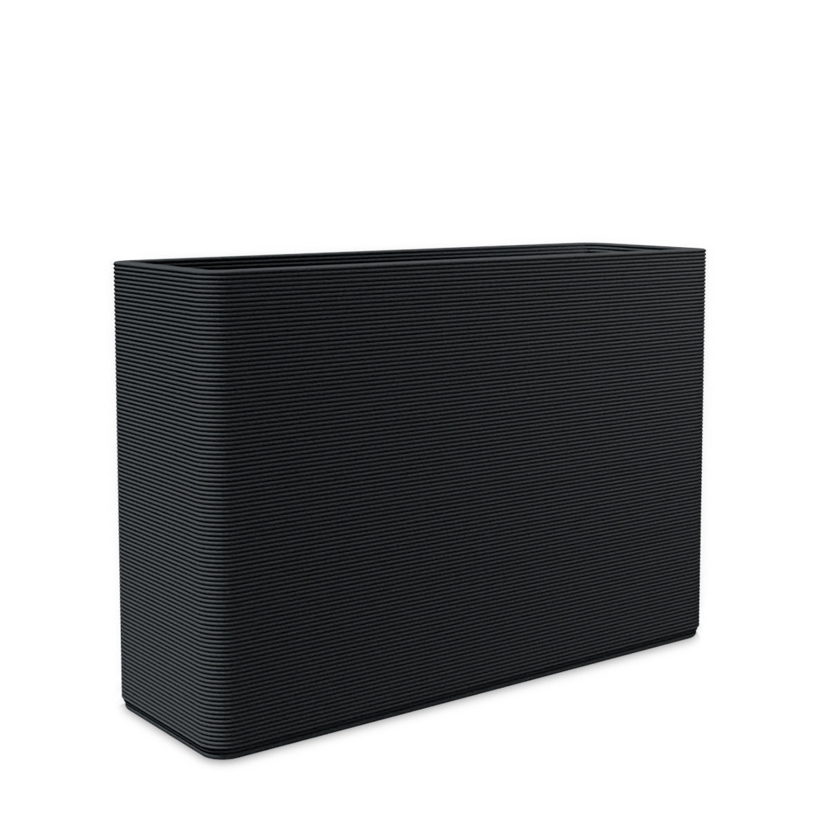 Avila Large Rectangular Planter - Stacks - Obsidian Night - rectangular planter with fine horizontal ribbed texture, 3D printed concrete, modern minimal design