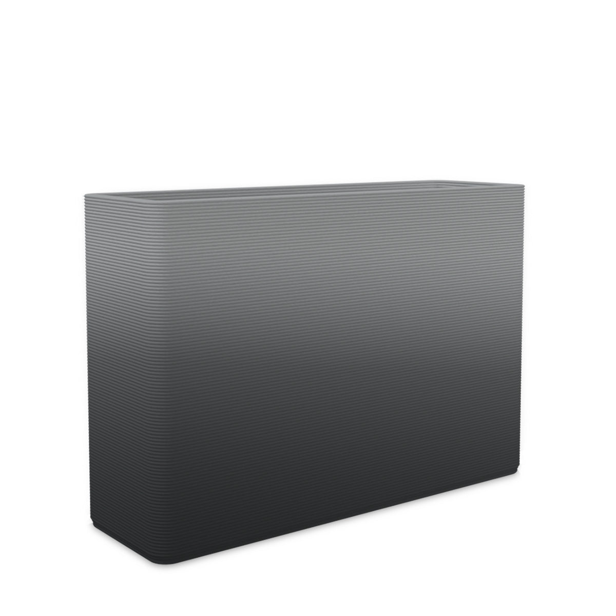 Avila Large Rectangular Planter - Stacks - Obsidian Night OMB1 - rectangular planter with fine horizontal ribbed texture, 3D printed concrete, modern minimal design