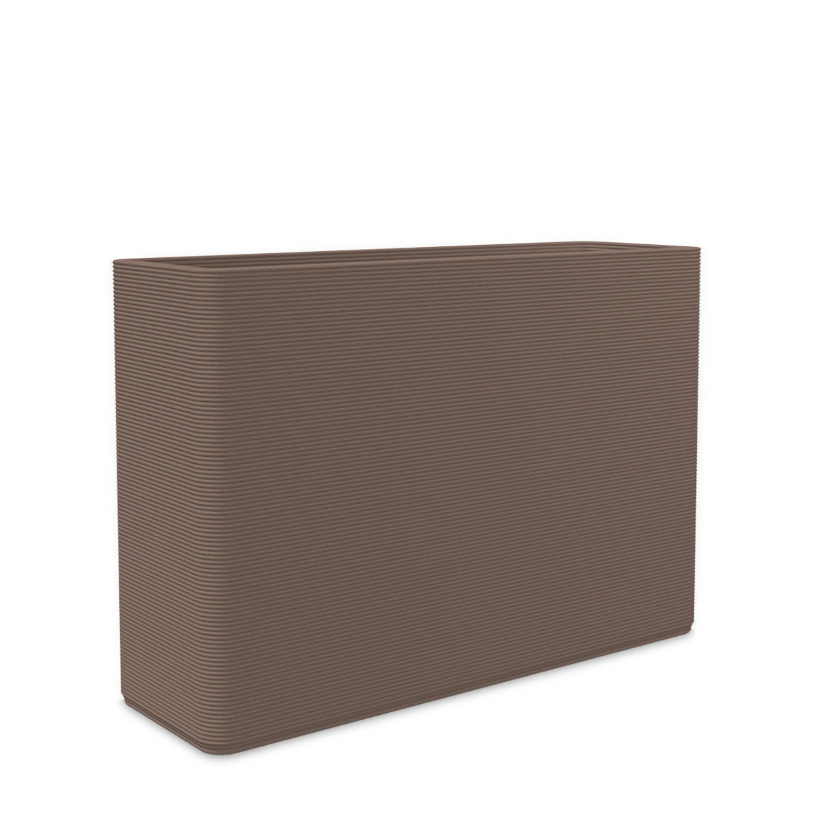 Avila Large Rectangular Planter - Stacks - Riverbed Earth - rectangular planter with fine horizontal ribbed texture, 3D printed concrete, modern minimal design