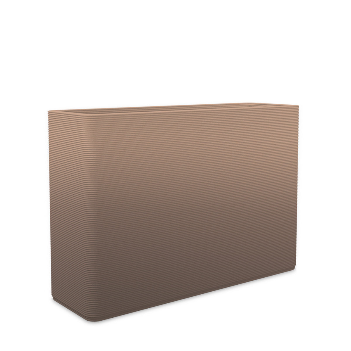 Avila Large Rectangular Planter - Stacks - Riverbed Earth OMB1 - rectangular planter with fine horizontal ribbed texture, 3D printed concrete, modern minimal design