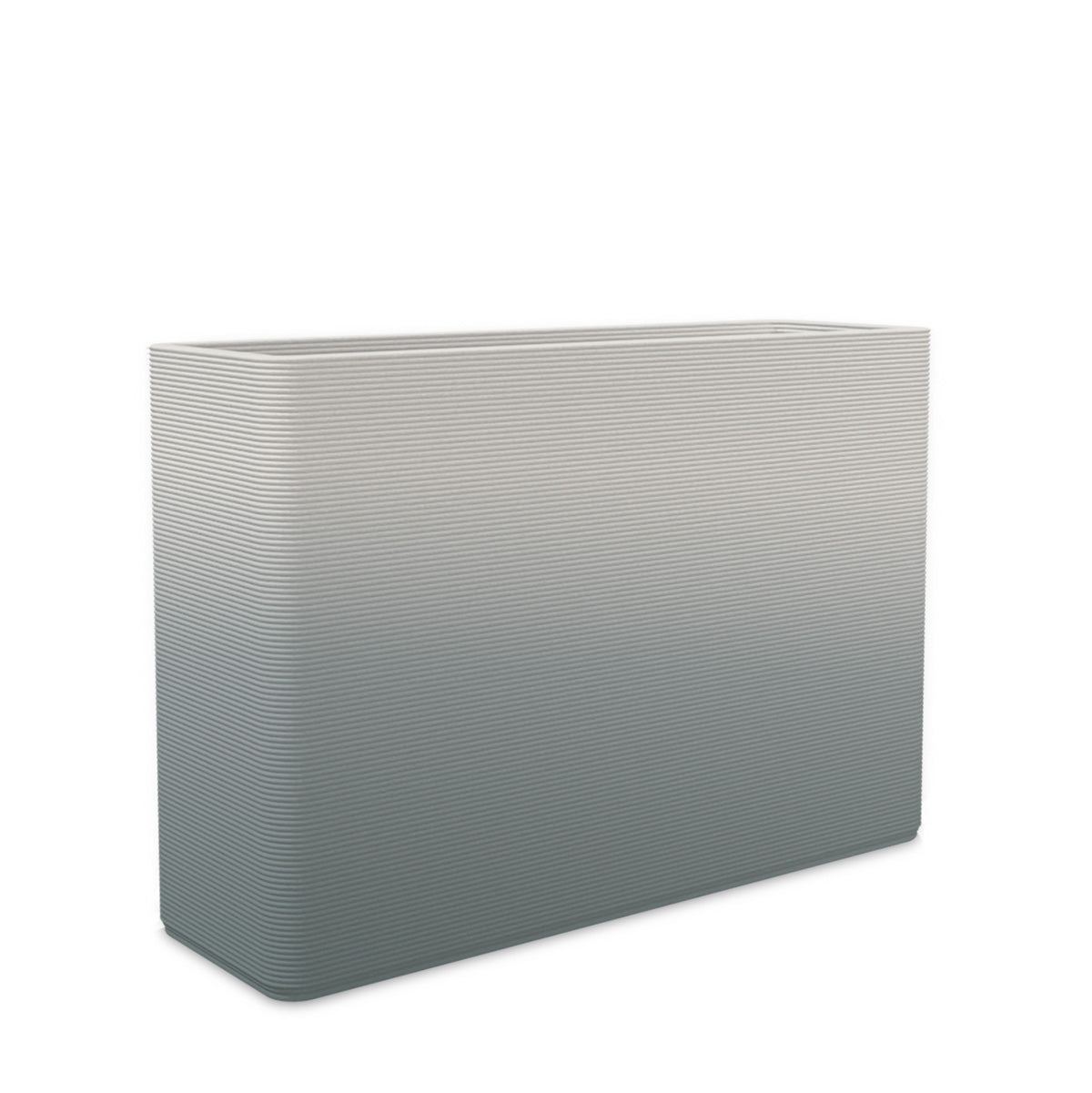 Avila Large Rectangular Planter - Stacks - Seafoam Slate OMB2 - rectangular planter with fine horizontal ribbed texture, 3D printed concrete, modern minimal design