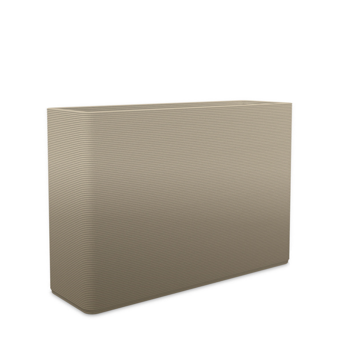 Avila Large Rectangular Planter - Stacks - Savanna Clay OMB1 - rectangular planter with fine horizontal ribbed texture, 3D printed concrete, modern minimal design
