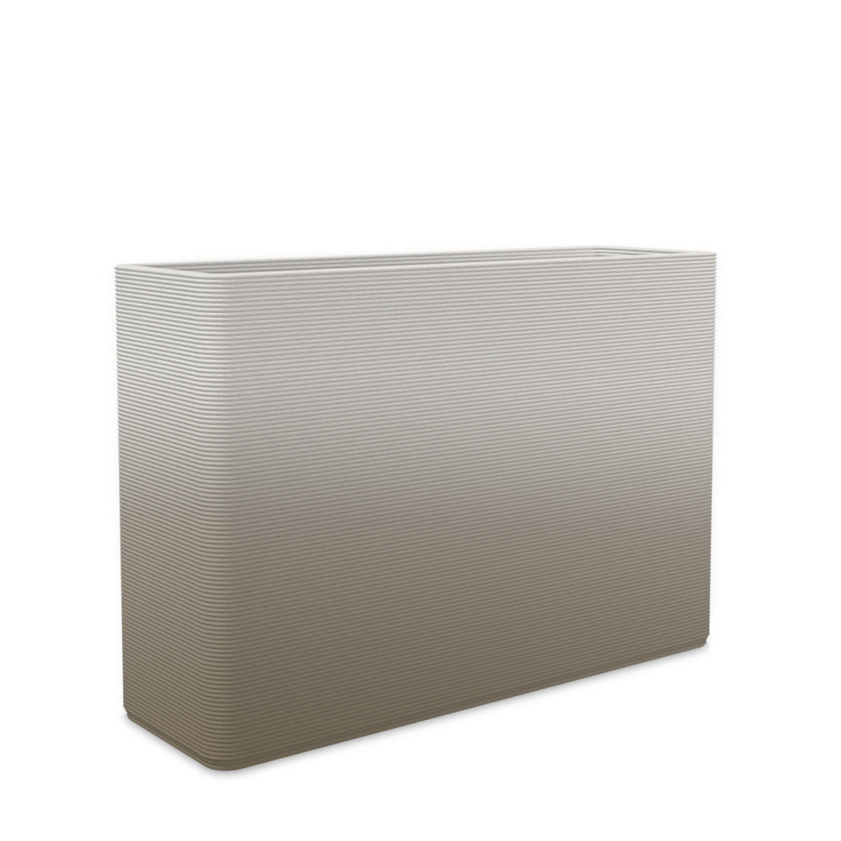 Avila Large Rectangular Planter - Stacks - Savanna Clay OMB2 - rectangular planter with fine horizontal ribbed texture, 3D printed concrete, modern minimal design