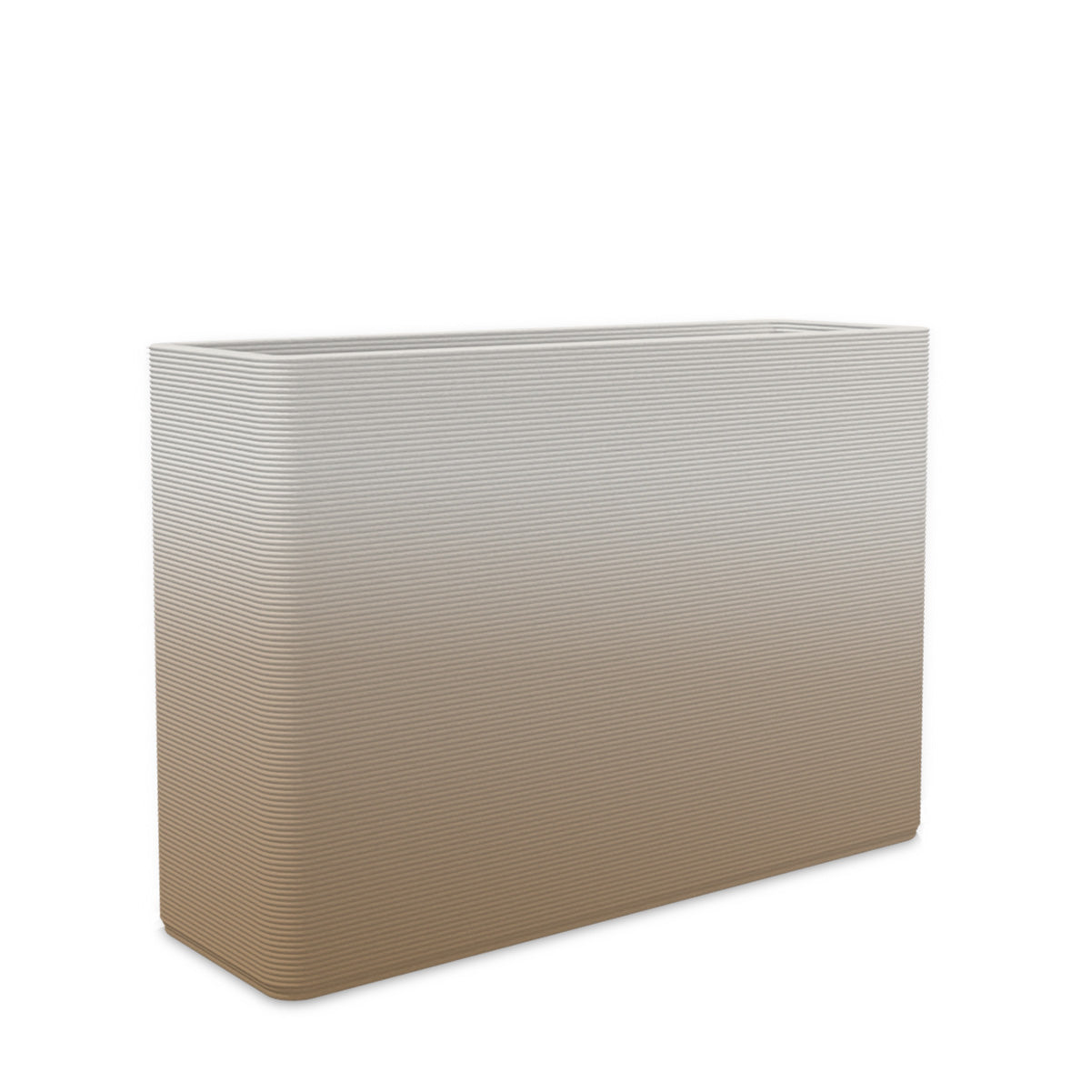 Avila Large Rectangular Planter - Stacks - Toasted Almond OMB2 - rectangular planter with fine horizontal ribbed texture, 3D printed concrete, modern minimal design
