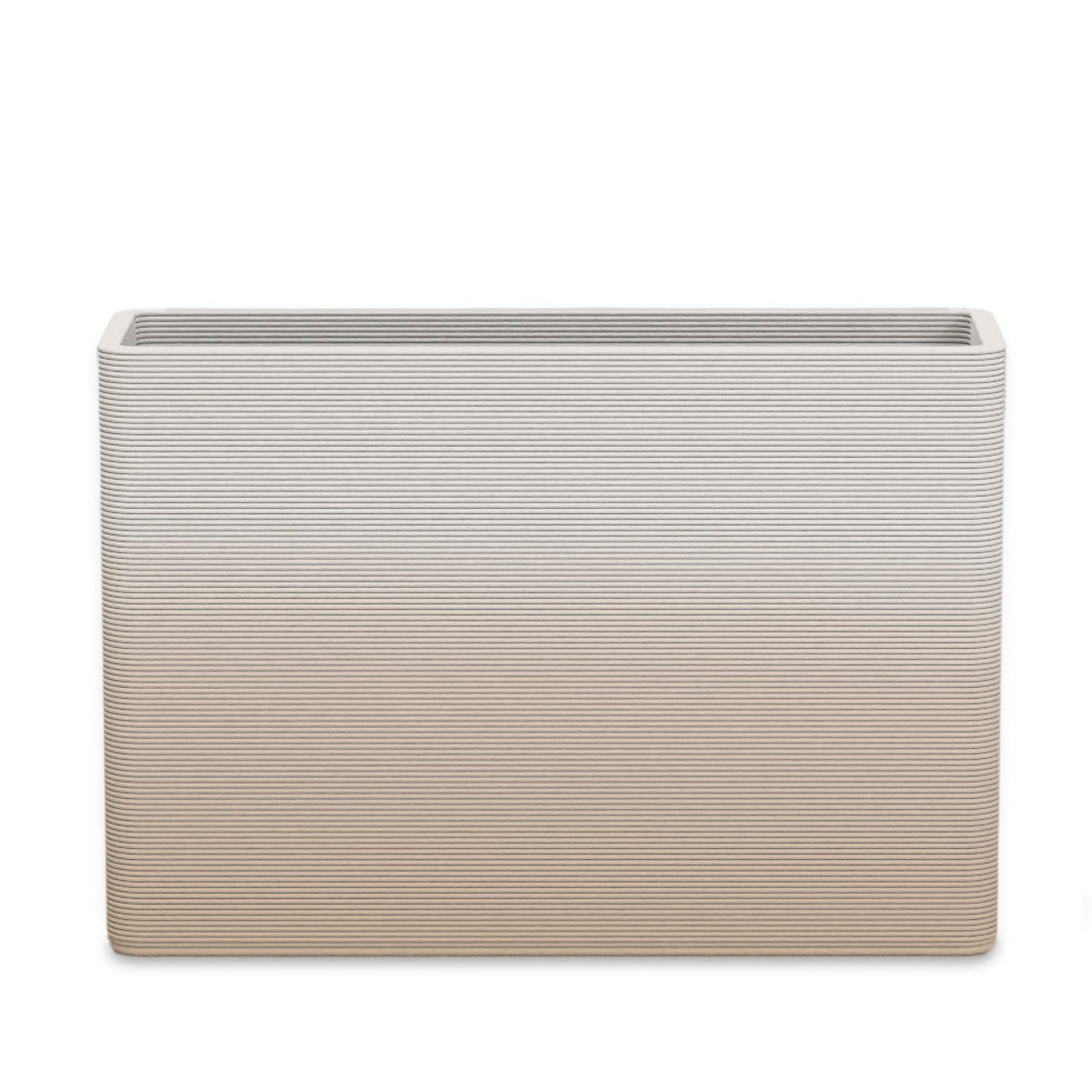 Avila Large Rectangular Planter - Stacks - Desert Dawn OMB2 - rectangular planter with fine horizontal ribbed texture, 3D printed concrete, modern minimal design