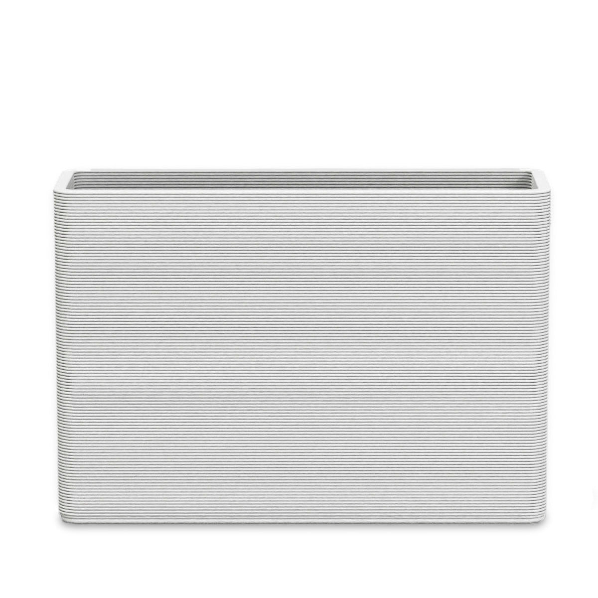 Avila Large Rectangular Planter - Stacks - Glacial Mist - rectangular planter with fine horizontal ribbed texture, 3D printed concrete, modern minimal design