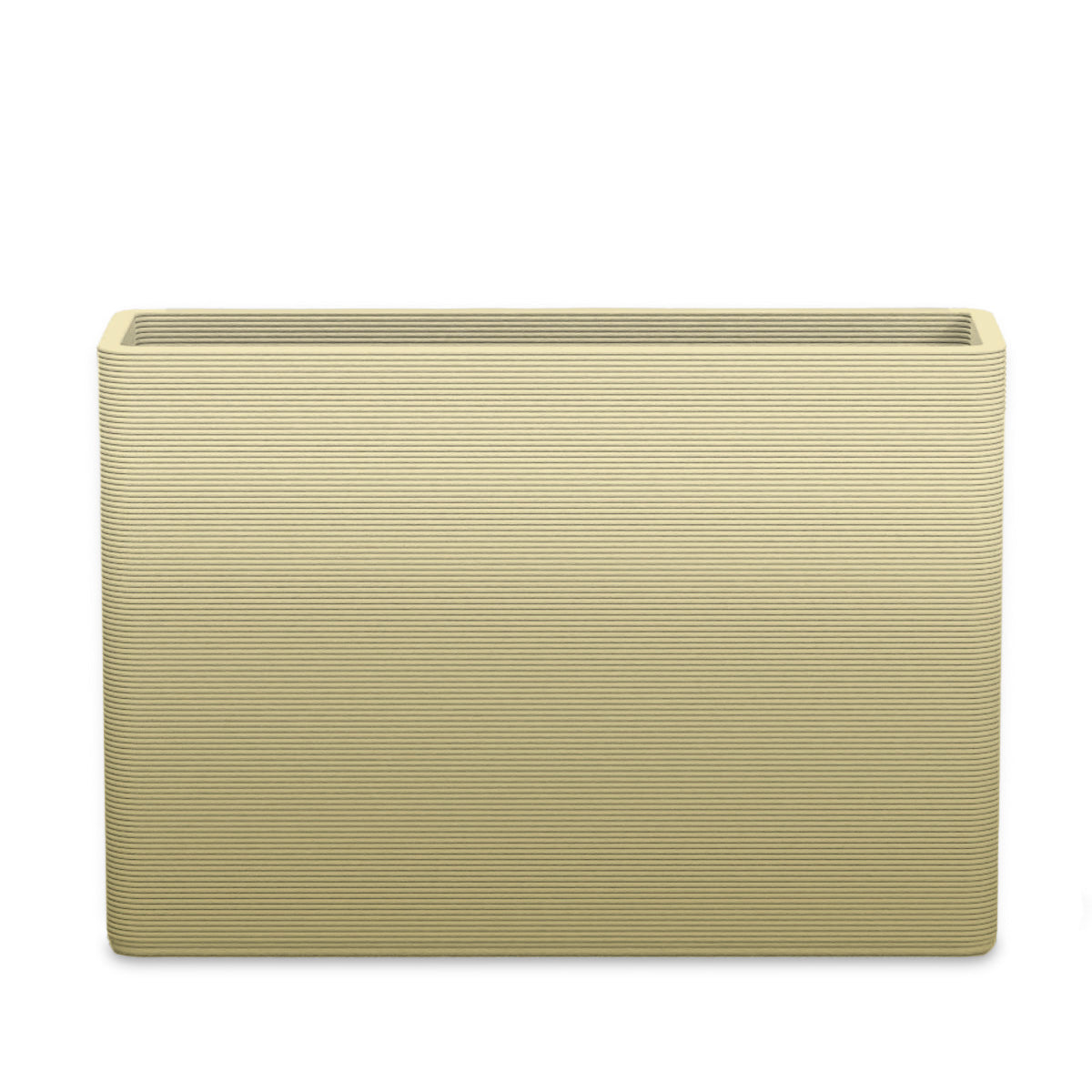 Avila Large Rectangular Planter - Stacks - Golden Olive OMB1 - rectangular planter with fine horizontal ribbed texture, 3D printed concrete, modern minimal design