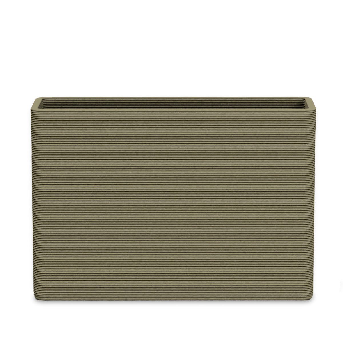 Avila Large Rectangular Planter - Stacks - Mossy Glen - rectangular planter with fine horizontal ribbed texture, 3D printed concrete, modern minimal design