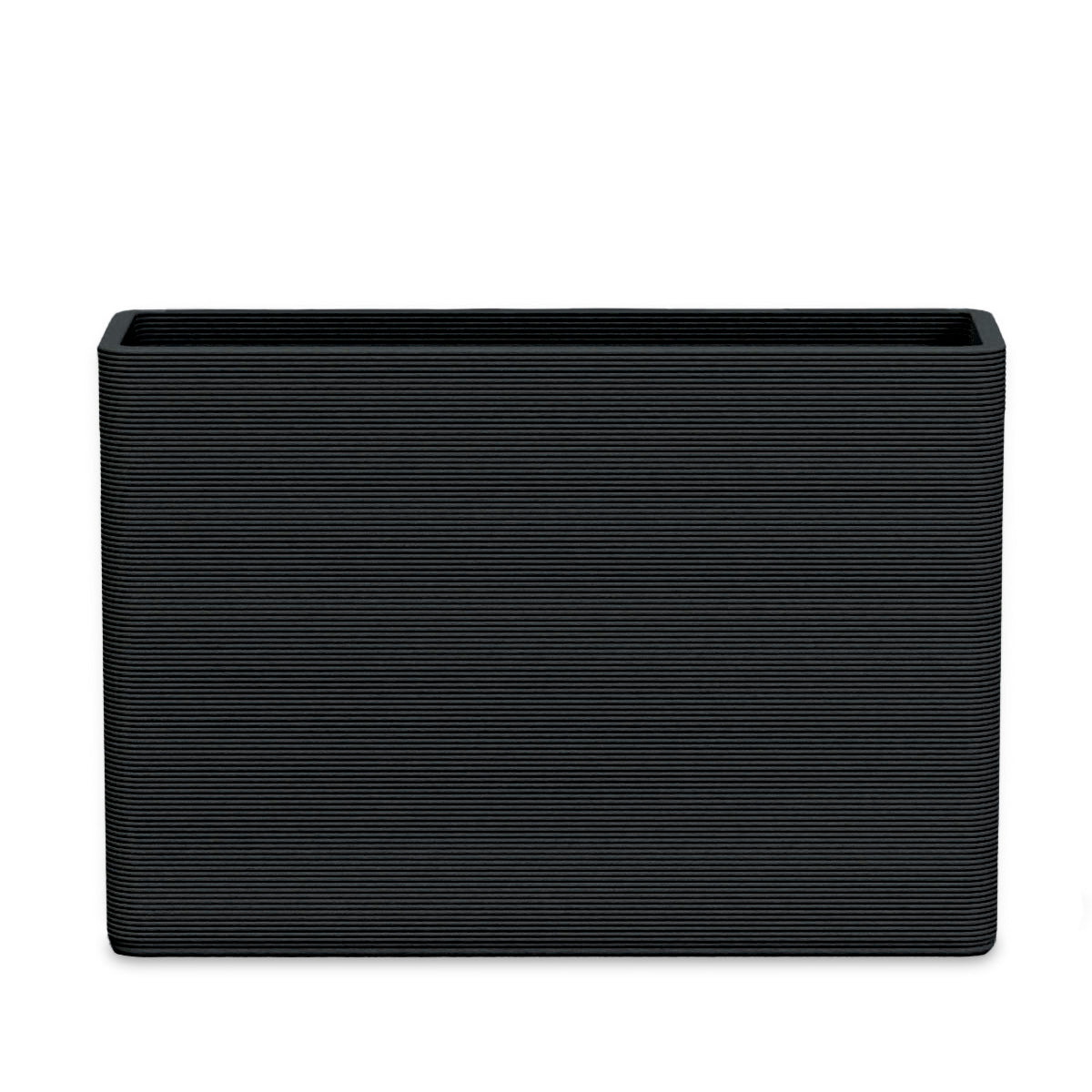 Avila Large Rectangular Planter - Stacks - Obsidian Night - rectangular planter with fine horizontal ribbed texture, 3D printed concrete, modern minimal design