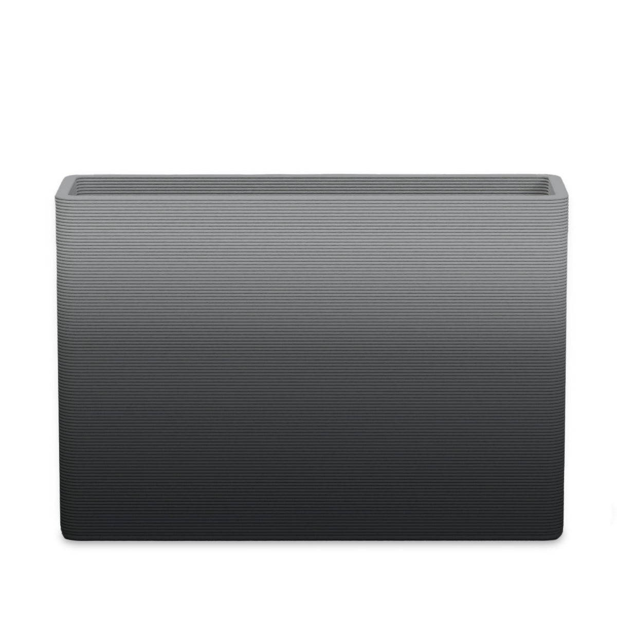 Avila Large Rectangular Planter - Stacks - Obsidian Night OMB1 - rectangular planter with fine horizontal ribbed texture, 3D printed concrete, modern minimal design