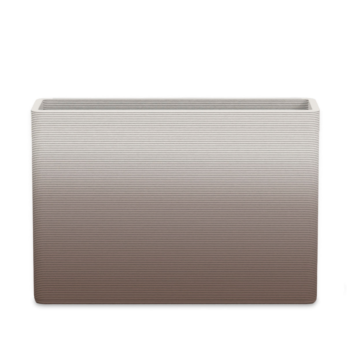 Avila Large Rectangular Planter - Stacks - Riverbed Earth OMB2 - rectangular planter with fine horizontal ribbed texture, 3D printed concrete, modern minimal design