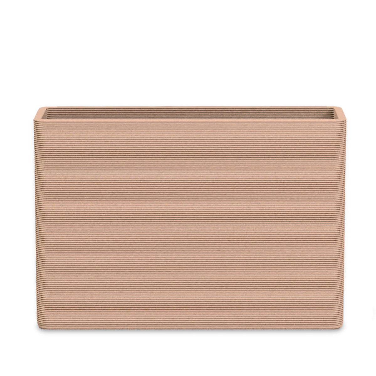 Avila Large Rectangular Planter - Stacks - Sandy Bluff - rectangular planter with fine horizontal ribbed texture, 3D printed concrete, modern minimal design