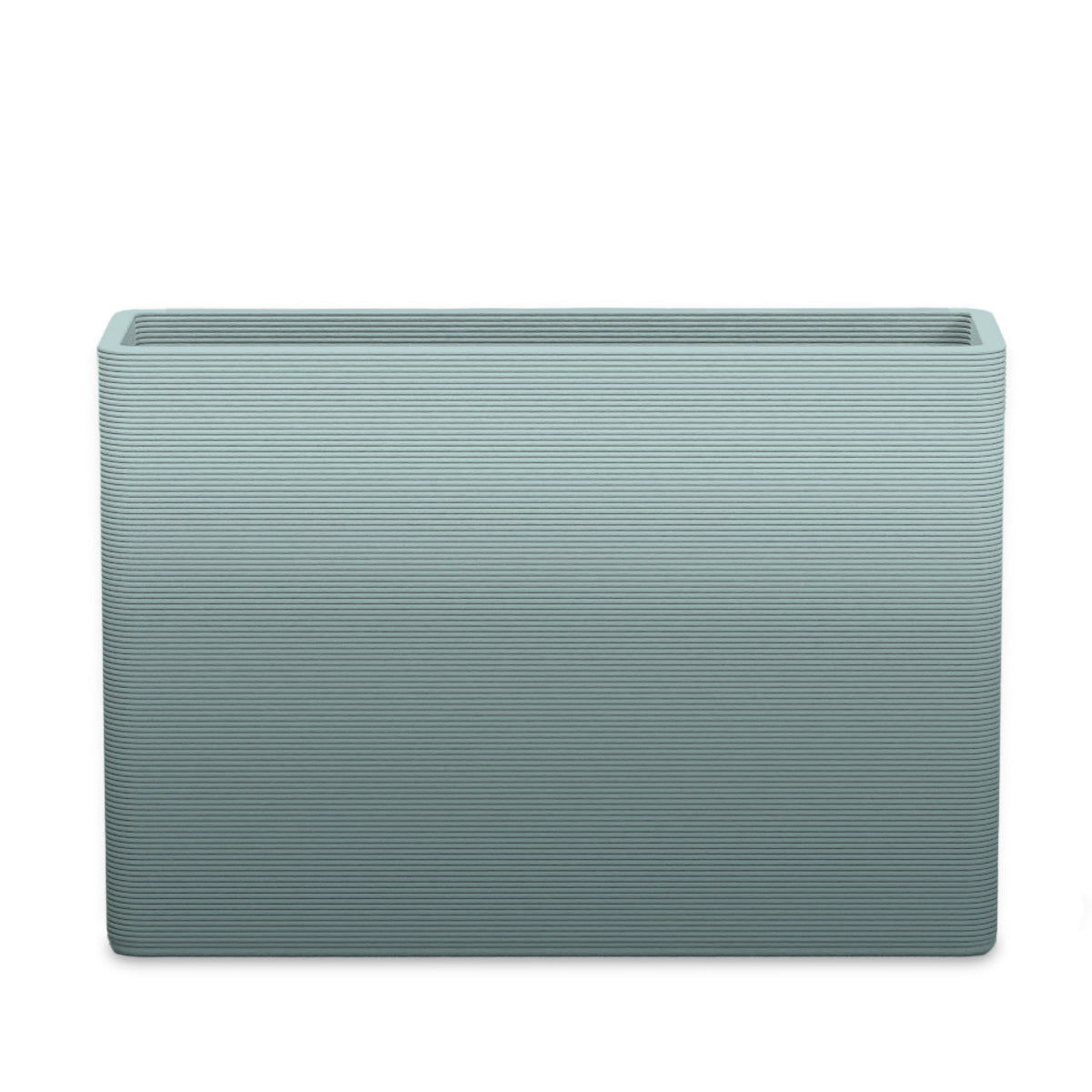 Avila Large Rectangular Planter - Stacks - Seafoam Slate OMB1 - rectangular planter with fine horizontal ribbed texture, 3D printed concrete, modern minimal design