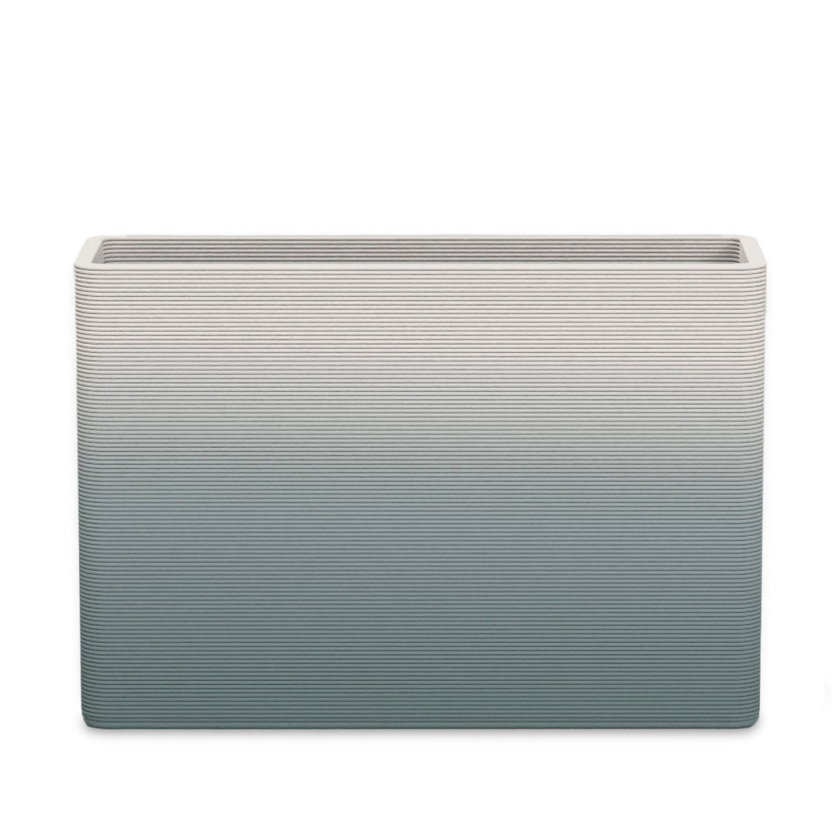 Avila Large Rectangular Planter - Stacks - Seafoam Slate OMB2 - rectangular planter with fine horizontal ribbed texture, 3D printed concrete, modern minimal design
