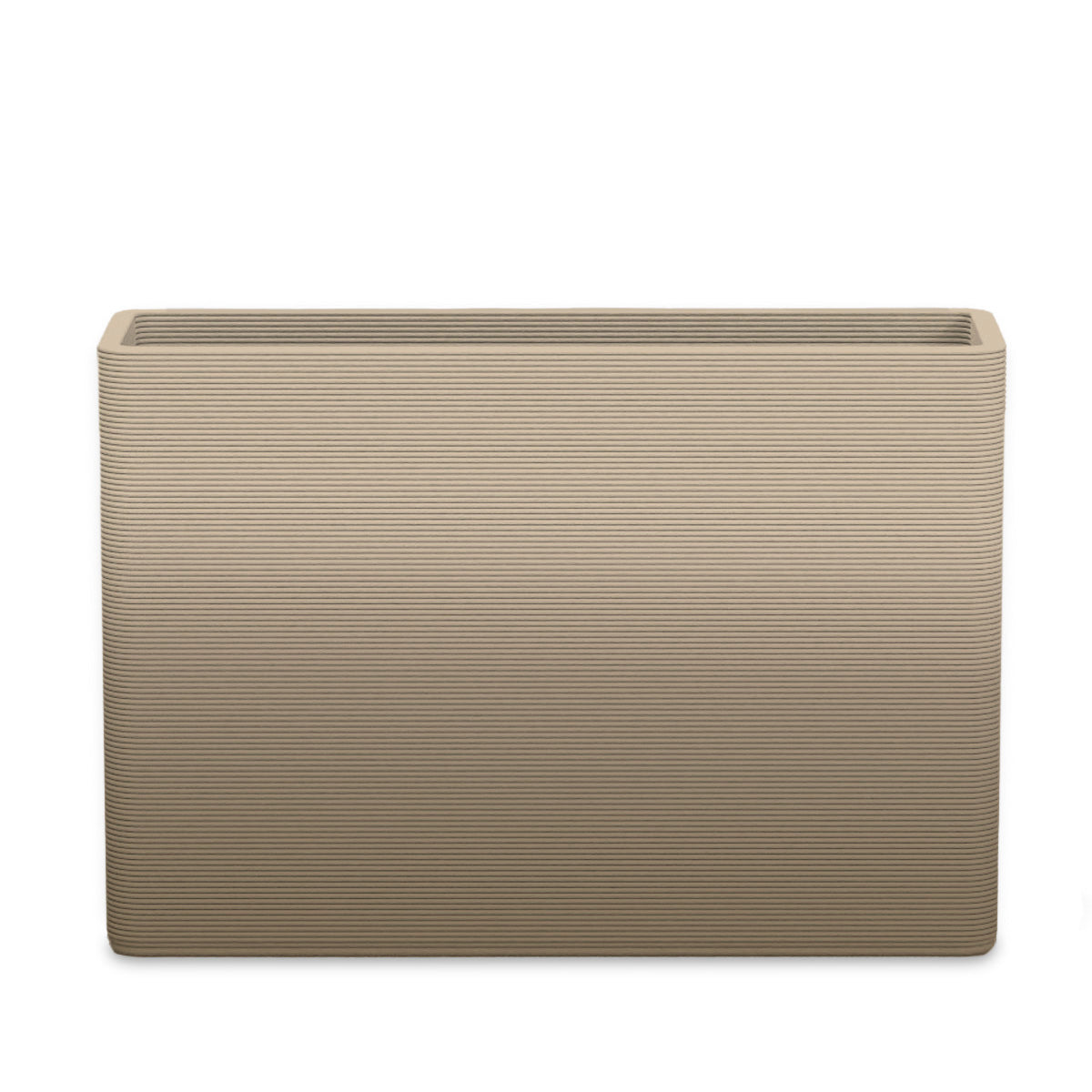 Avila Large Rectangular Planter - Stacks - Savanna Clay OMB1 - rectangular planter with fine horizontal ribbed texture, 3D printed concrete, modern minimal design