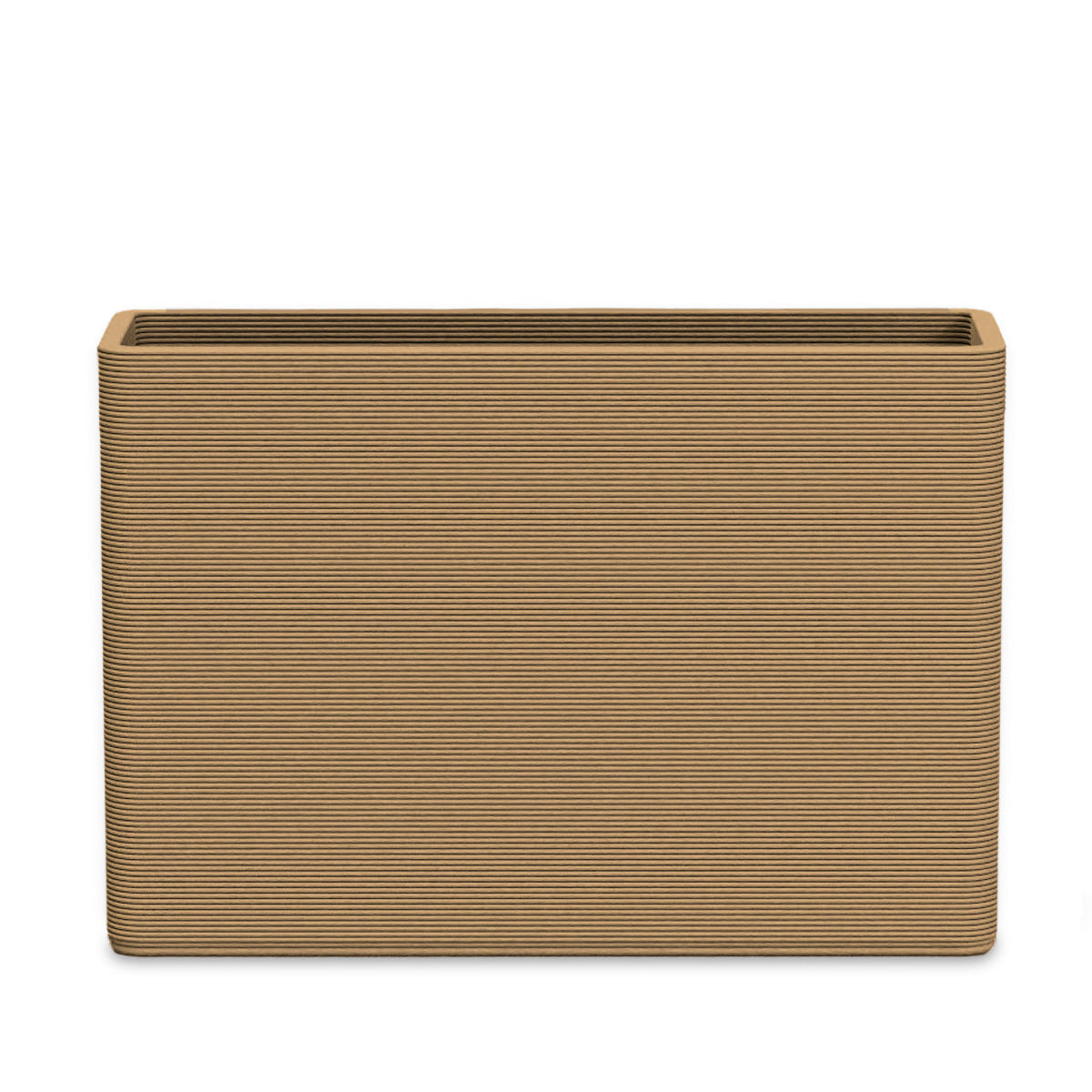 Avila Large Rectangular Planter - Stacks - Toasted Almond - rectangular planter with fine horizontal ribbed texture, 3D printed concrete, modern minimal design