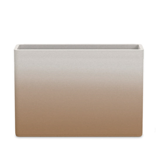 Avila Large Rectangular Planter - Stacks - Toasted Almond OMB2 - rectangular planter with fine horizontal ribbed texture, 3D printed concrete, modern minimal design