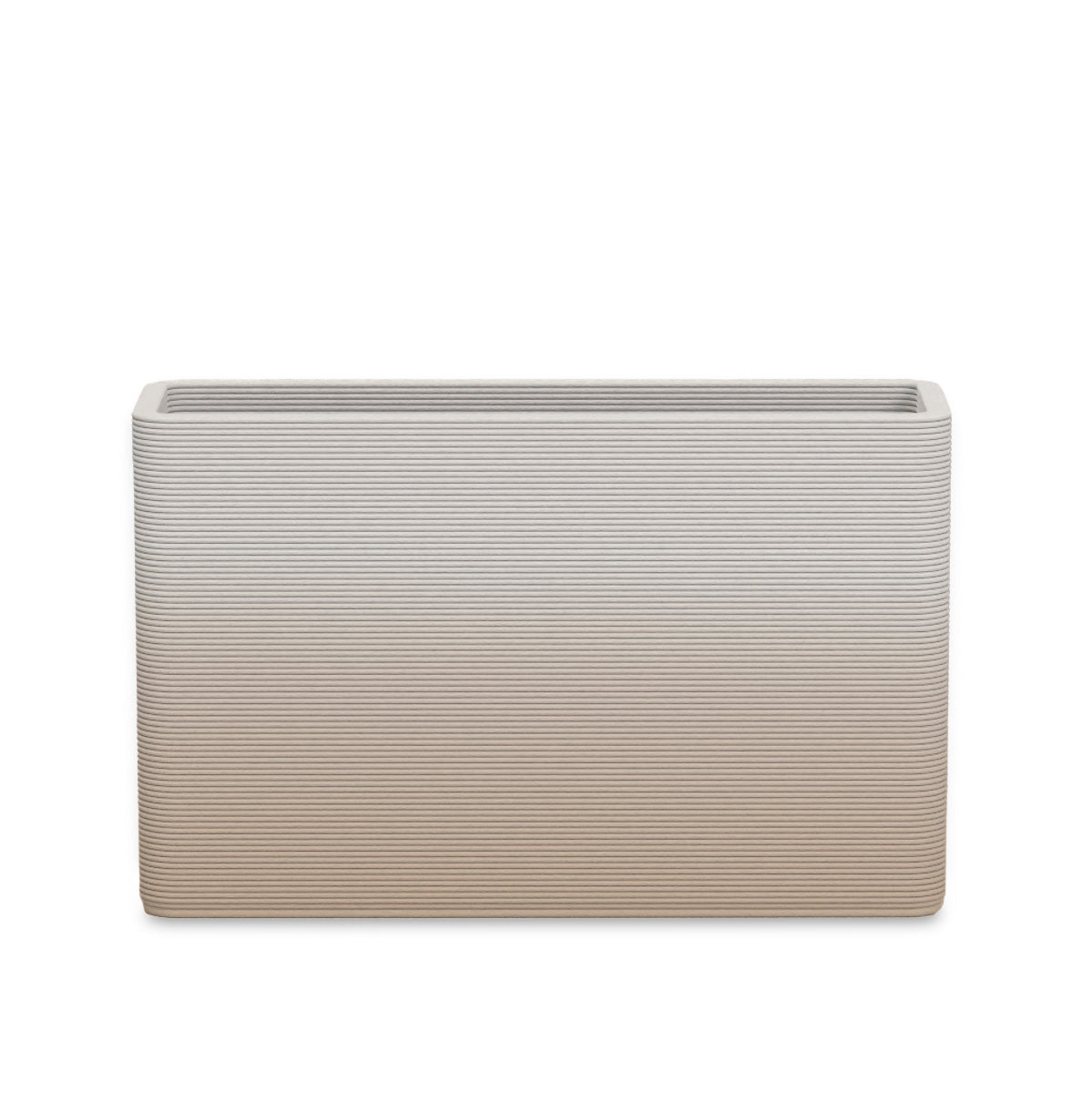 Avila Medium Rectangular Planter - Stacks - Desert Dawn OMB2 - rectangular planter with fine horizontal ribbed texture, 3D printed concrete, modern minimal design
