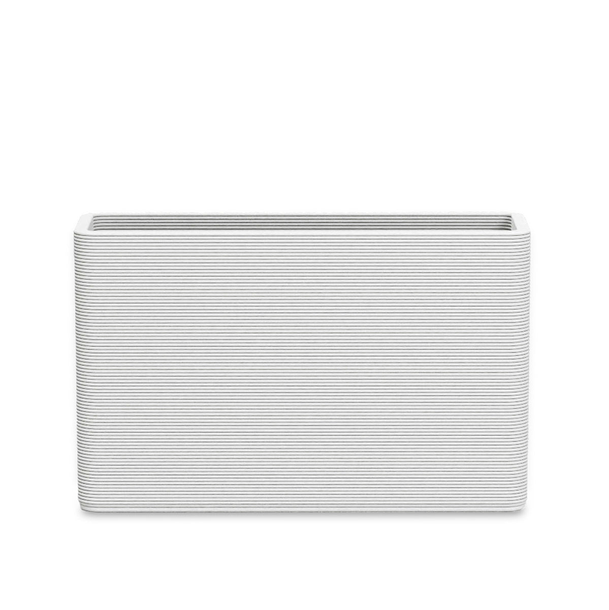Avila Medium Rectangular Planter - Stacks - Glacial Mist - rectangular planter with fine horizontal ribbed texture, 3D printed concrete, modern minimal design