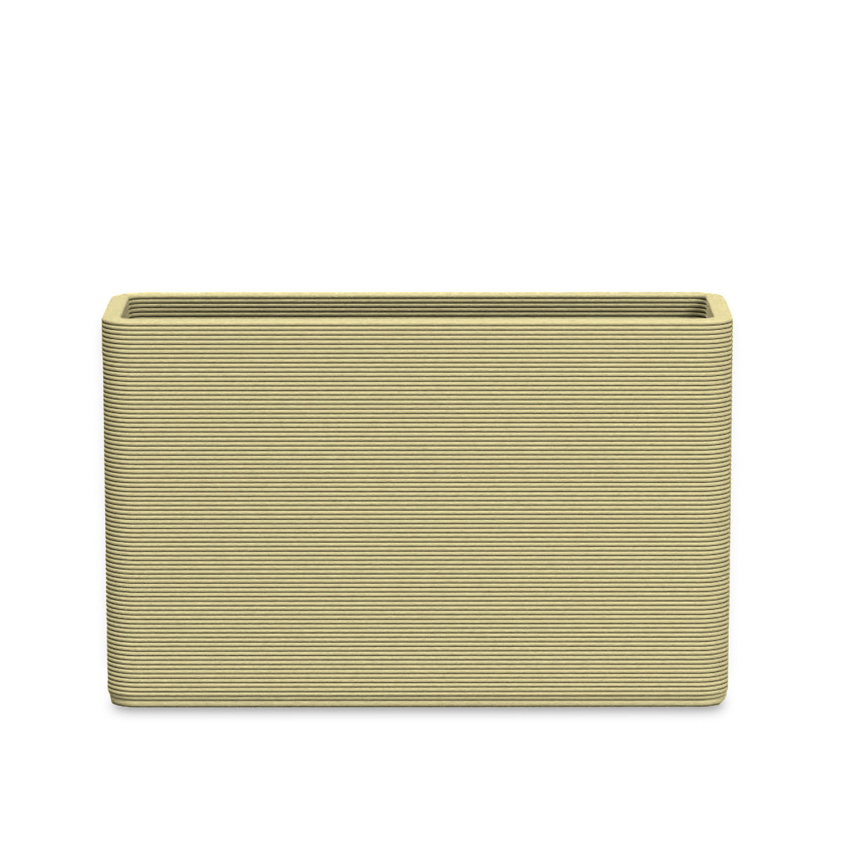 Avila Medium Rectangular Planter - Stacks - Golden Olive - rectangular planter with fine horizontal ribbed texture, 3D printed concrete, modern minimal design