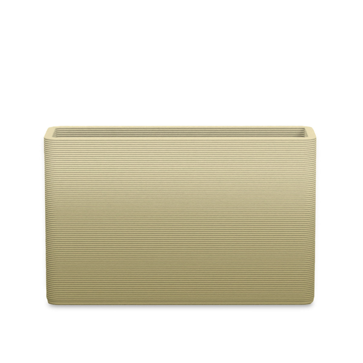 Avila Medium Rectangular Planter - Stacks - Golden Olive OMB1 - rectangular planter with fine horizontal ribbed texture, 3D printed concrete, modern minimal design