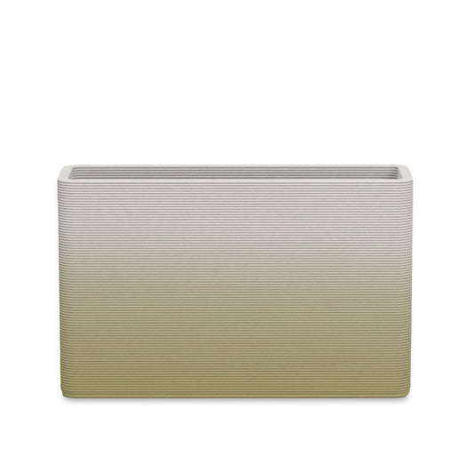 Avila Medium Rectangular Planter - Stacks - Golden Olive OMB2 - rectangular planter with fine horizontal ribbed texture, 3D printed concrete, modern minimal design
