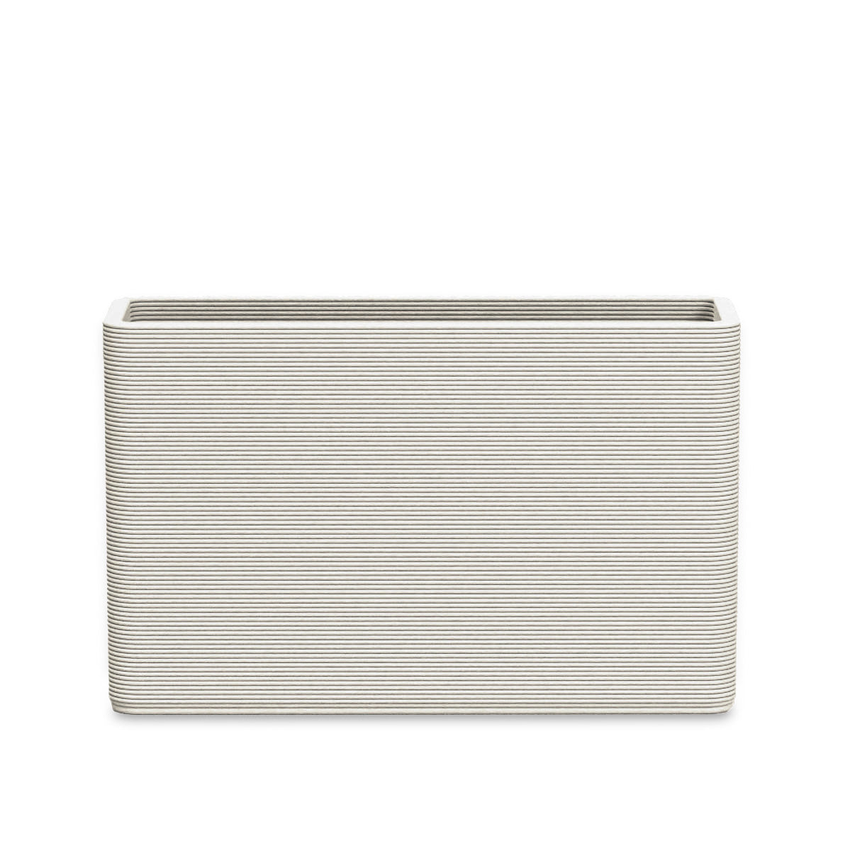 Avila Medium Rectangular Planter - Stacks - Limestone Veil - rectangular planter with fine horizontal ribbed texture, 3D printed concrete, modern minimal design