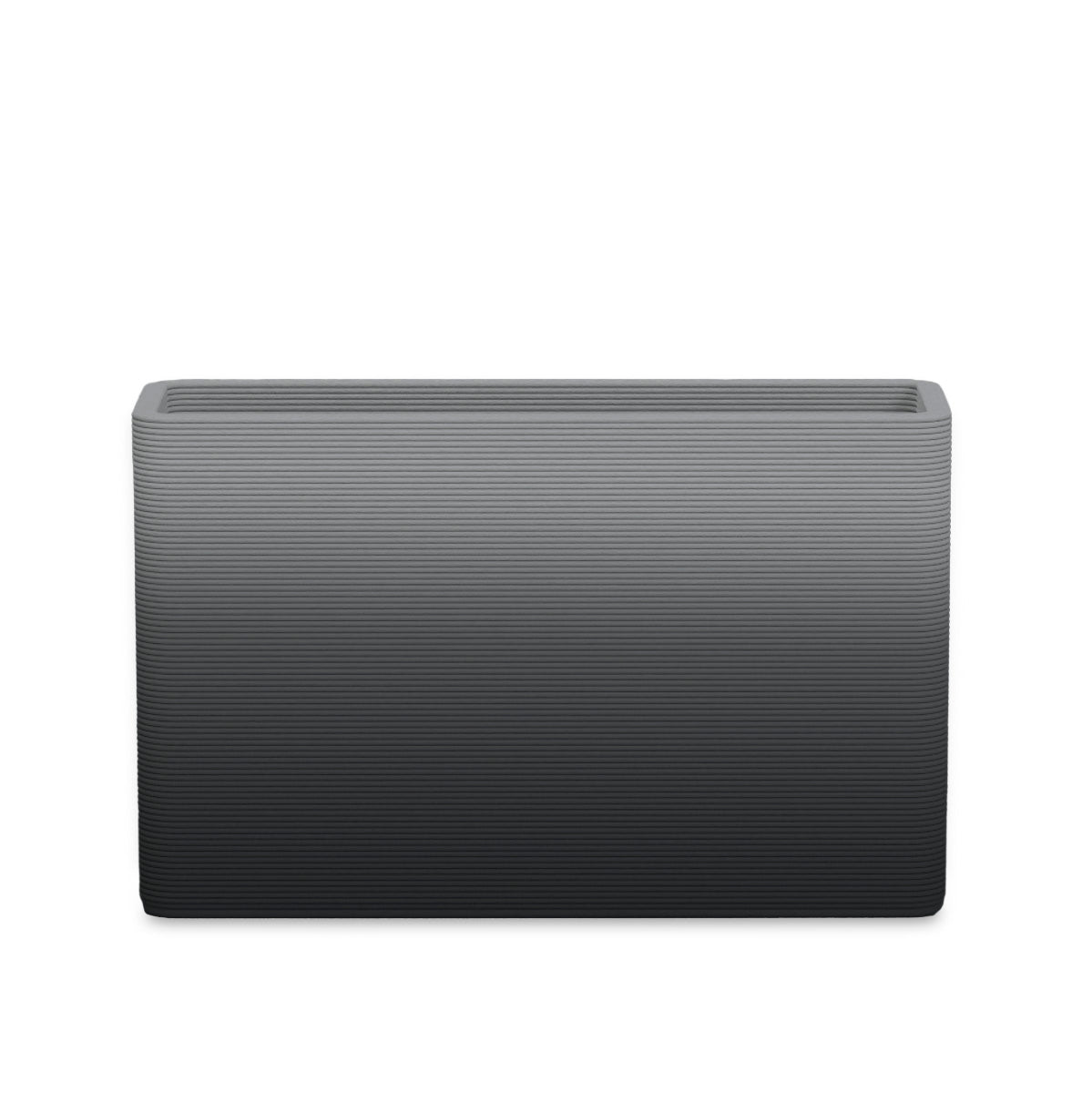 Avila Medium Rectangular Planter - Stacks - Obsidian Night OMB1 - rectangular planter with fine horizontal ribbed texture, 3D printed concrete, modern minimal design