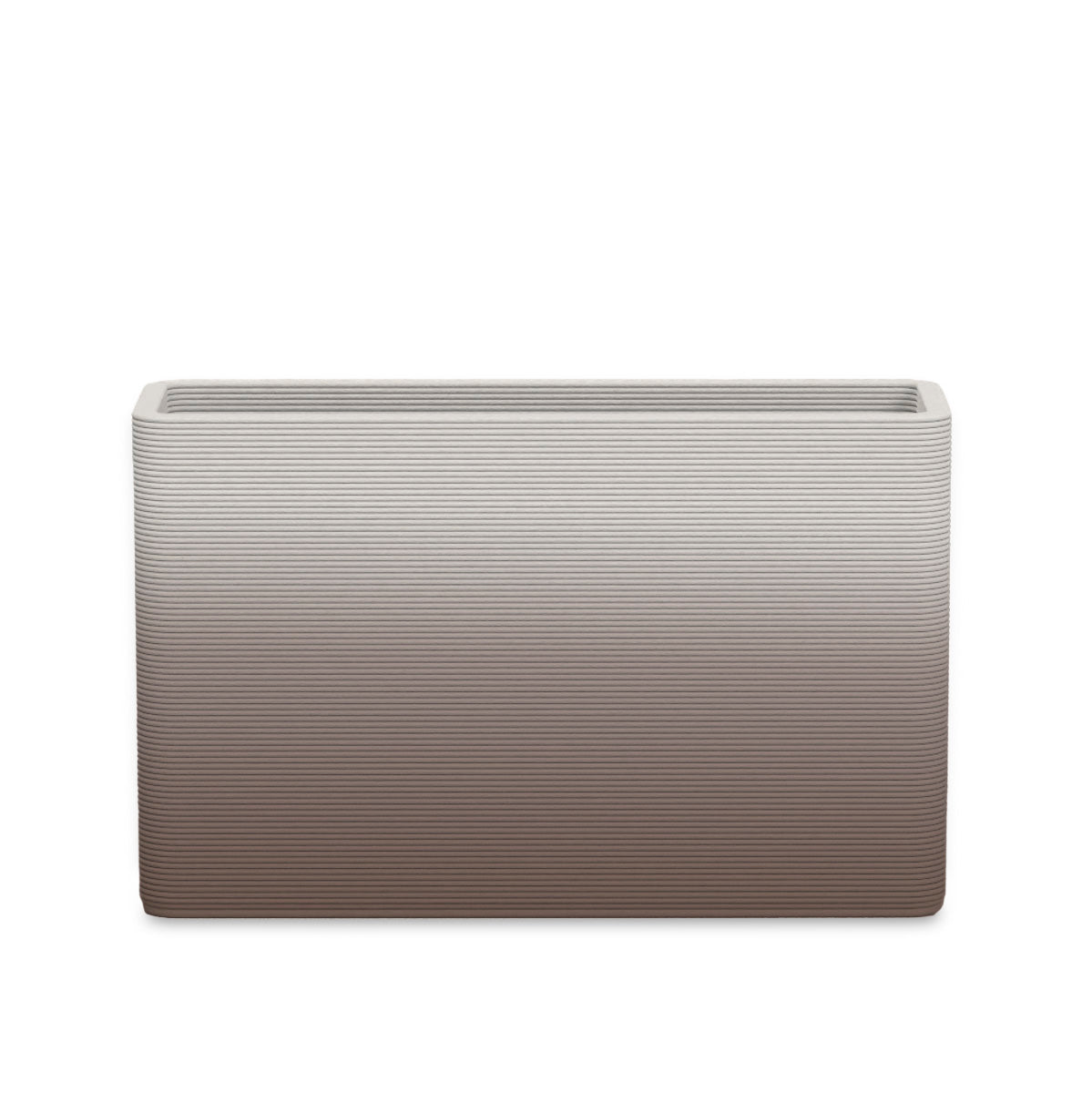 Avila Medium Rectangular Planter - Stacks - Riverbed Earth OMB2 - rectangular planter with fine horizontal ribbed texture, 3D printed concrete, modern minimal design