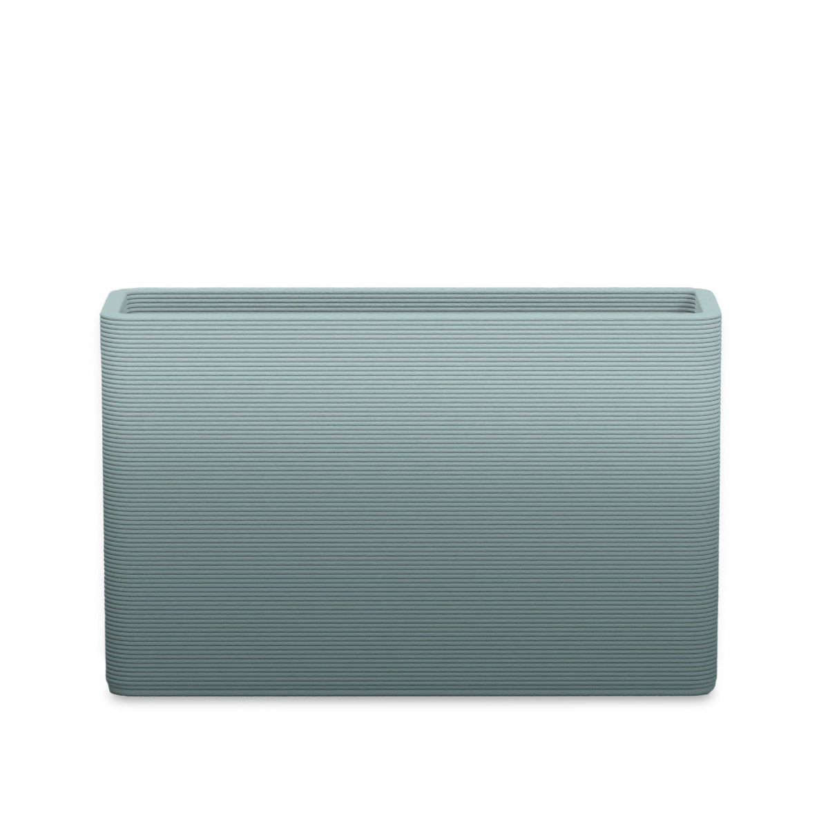 Avila Medium Rectangular Planter - Stacks - Seafoam Slate OMB1 - rectangular planter with fine horizontal ribbed texture, 3D printed concrete, modern minimal design