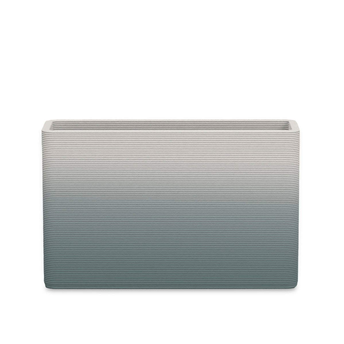Avila Medium Rectangular Planter - Stacks - Seafoam Slate OMB2 - rectangular planter with fine horizontal ribbed texture, 3D printed concrete, modern minimal design