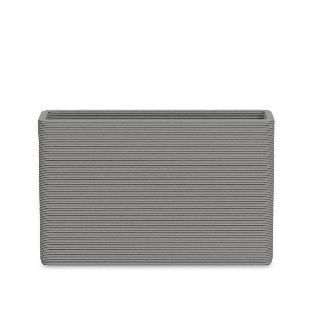 Avila Medium Rectangular Planter - Stacks - Silver Mist - rectangular planter with fine horizontal ribbed texture, 3D printed concrete, modern minimal design
