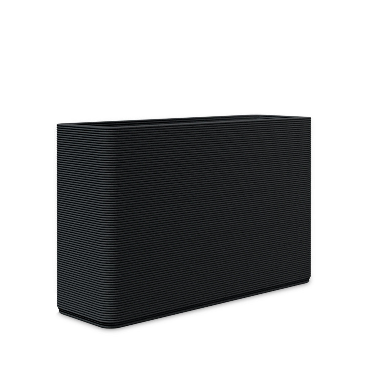 Avila Medium Rectangular Planter - Stacks - Obsidian Night - rectangular planter with fine horizontal ribbed texture, 3D printed concrete, modern minimal design