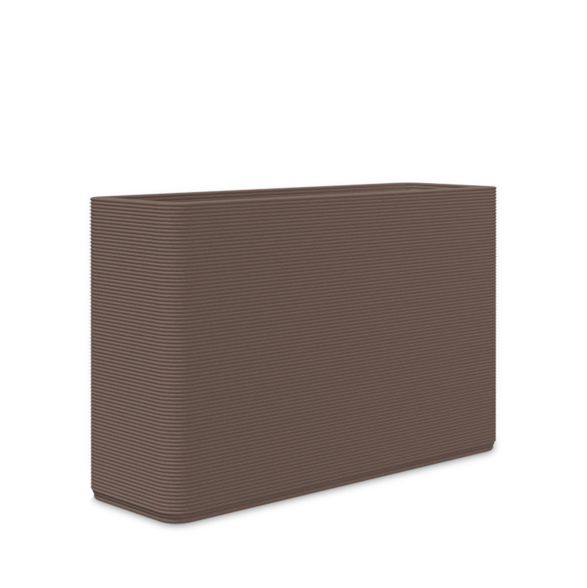 Avila Medium Rectangular Planter - Stacks - Riverbed Earth - rectangular planter with fine horizontal ribbed texture, 3D printed concrete, modern minimal design