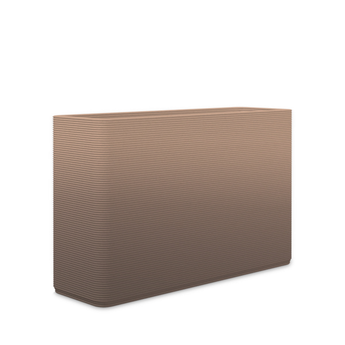 Avila Medium Rectangular Planter - Stacks - Riverbed Earth OMB1 - rectangular planter with fine horizontal ribbed texture, 3D printed concrete, modern minimal design