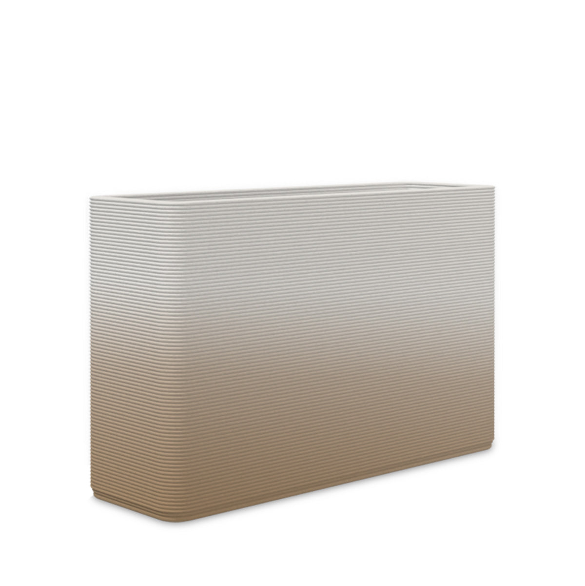 Avila Medium Rectangular Planter - Stacks - Toasted Almond OMB2 - rectangular planter with fine horizontal ribbed texture, 3D printed concrete, modern minimal design
