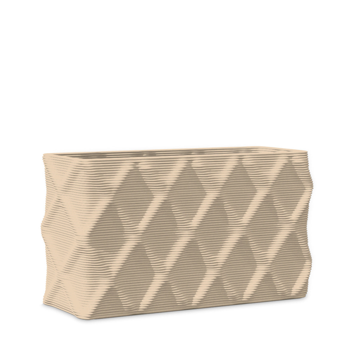 Avila Small Rectangular Planter - Diamond 1 - Desert Dawn - sculptural rectangular planter with faceted diamond relief texture, 3D printed concrete, modern artistic design