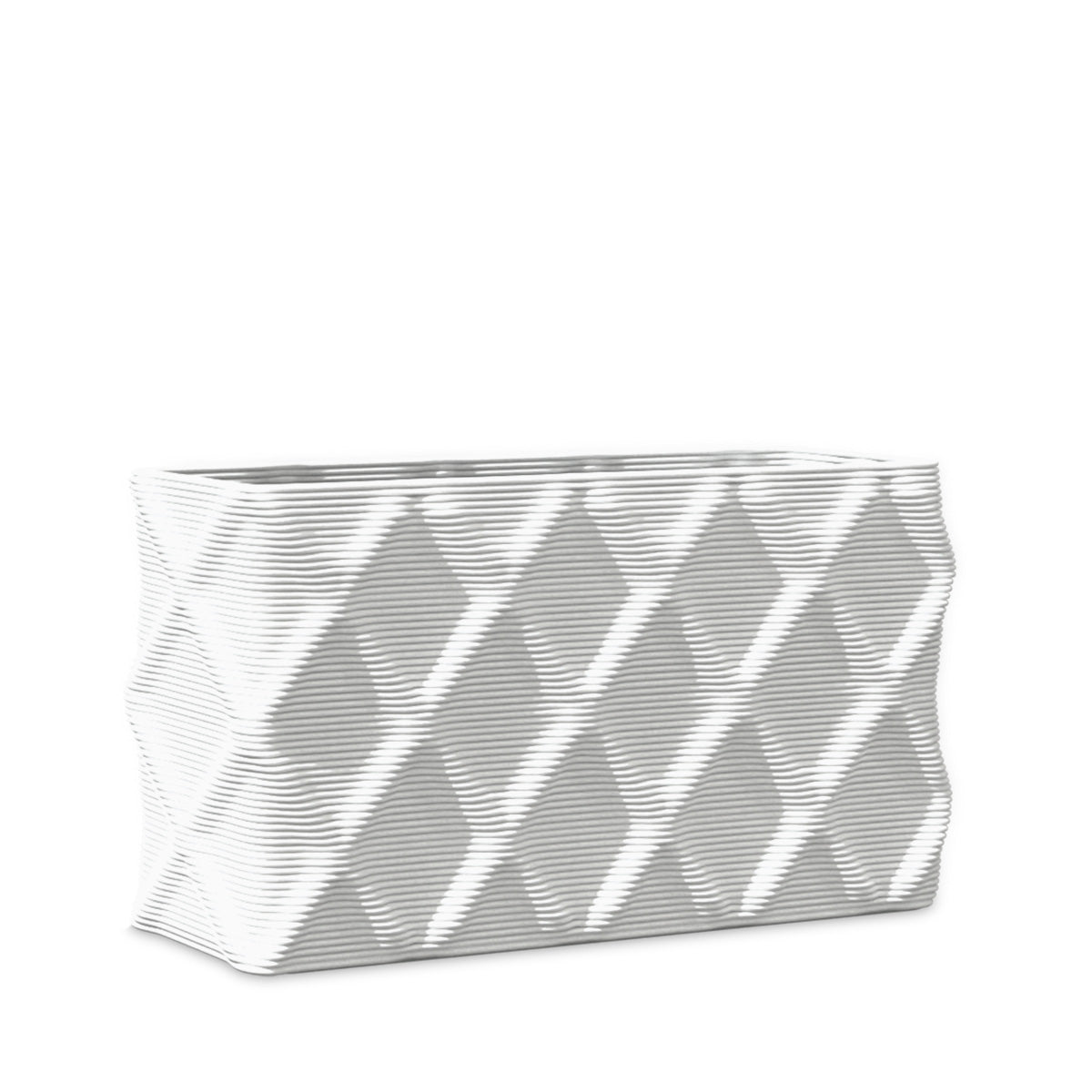 Avila Small Rectangular Planter - Diamond 1 - Glacial Mist - sculptural rectangular planter with faceted diamond relief texture, 3D printed concrete, modern artistic design