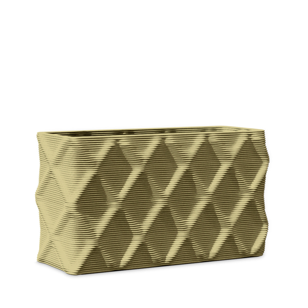 Avila Small Rectangular Planter - Diamond 1 - Golden Olive - sculptural rectangular planter with faceted diamond relief texture, 3D printed concrete, modern artistic design