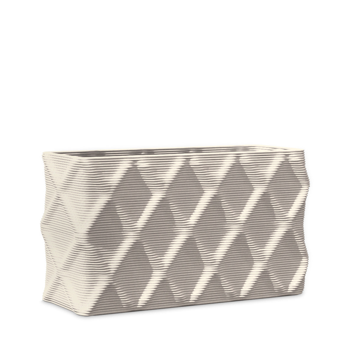 Avila Small Rectangular Planter - Diamond 1 - Limestone Veil - sculptural rectangular planter with faceted diamond relief texture, 3D printed concrete, modern artistic design