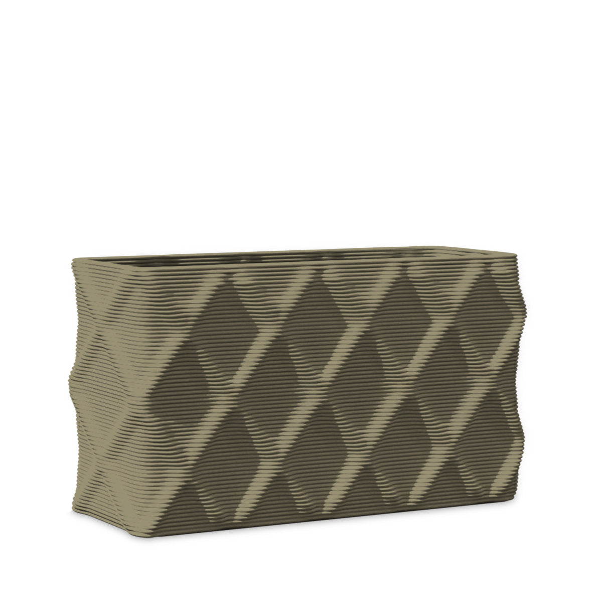 Avila Small Rectangular Planter - Diamond 1 - Mossy Glen - sculptural rectangular planter with faceted diamond relief texture, 3D printed concrete, modern artistic design