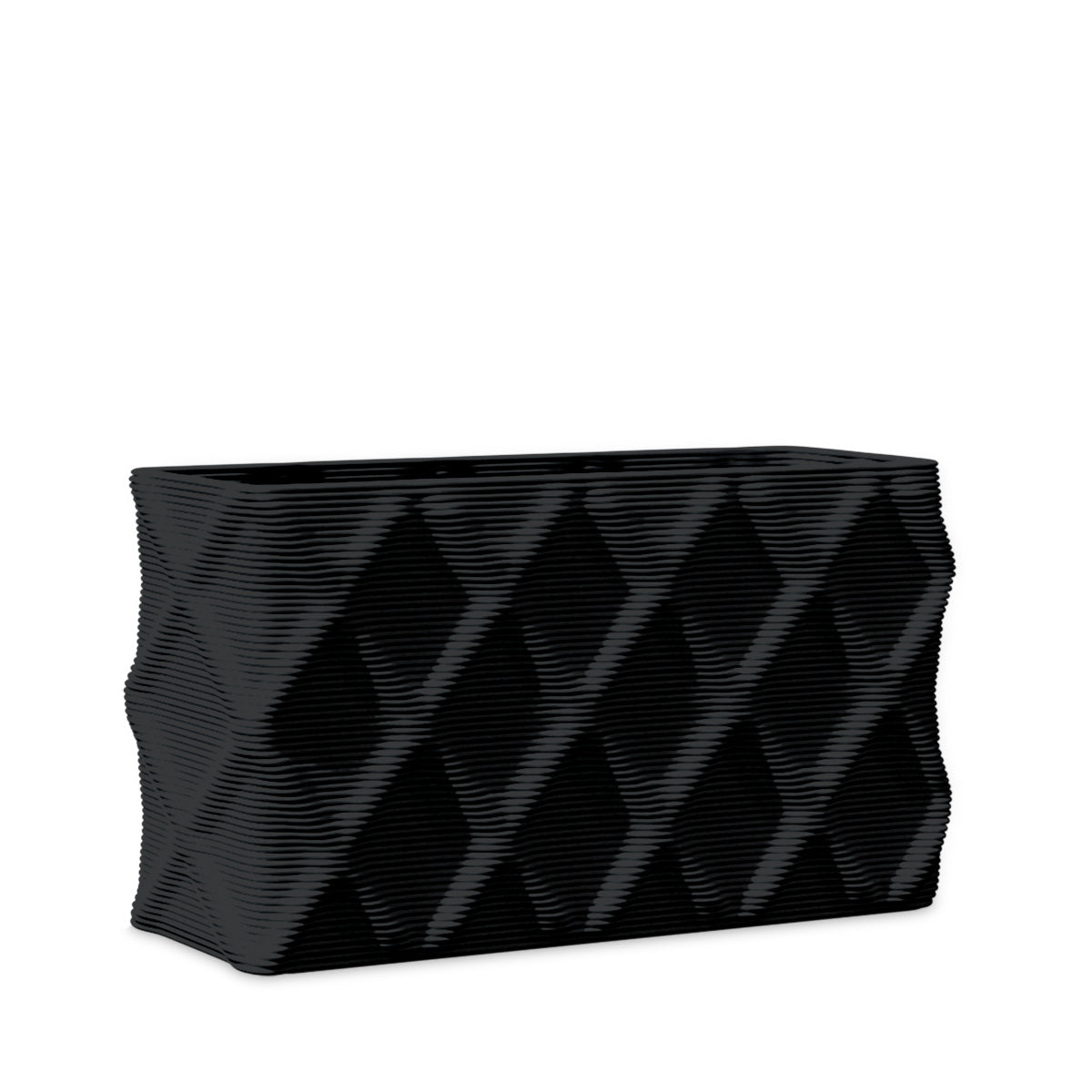 Avila Small Rectangular Planter - Diamond 1 - Obsidian Night - sculptural rectangular planter with faceted diamond relief texture, 3D printed concrete, modern artistic design