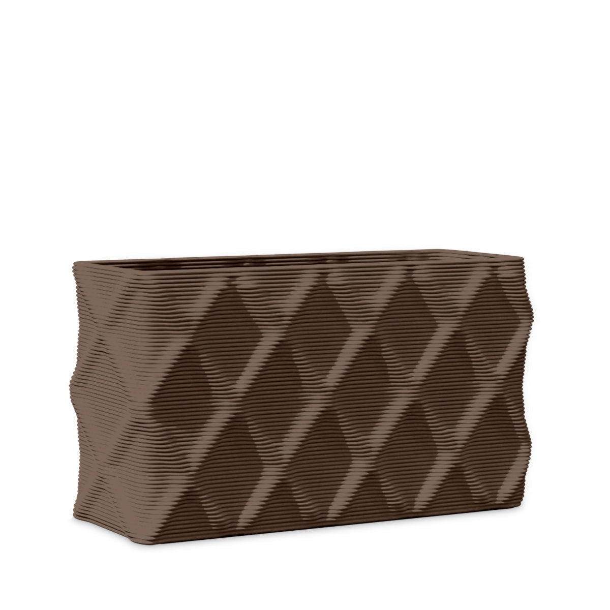 Avila Small Rectangular Planter - Diamond 1 - Riverbed Earth - sculptural rectangular planter with faceted diamond relief texture, 3D printed concrete, modern artistic design