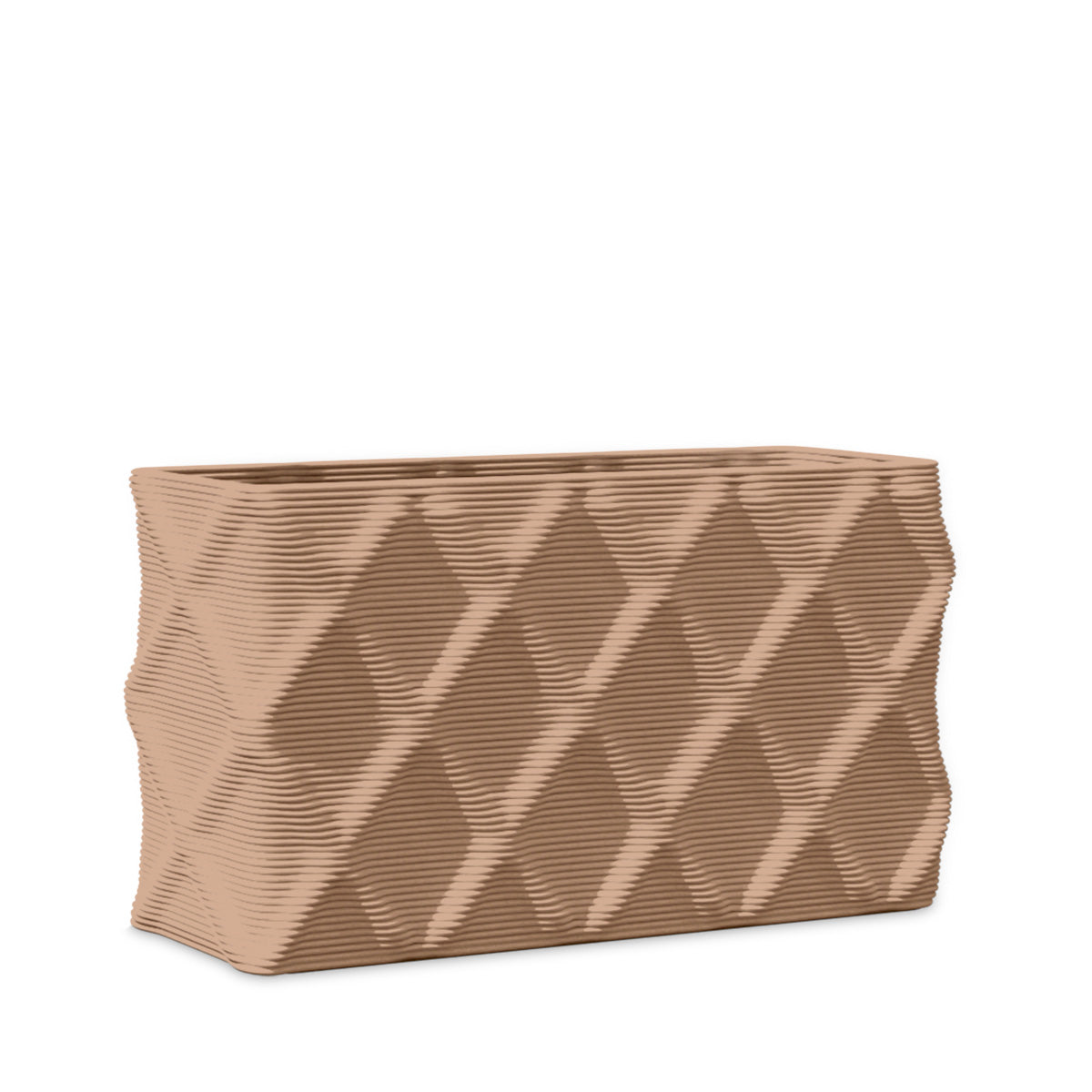 Avila Small Rectangular Planter - Diamond 1 - Sandy Bluff - sculptural rectangular planter with faceted diamond relief texture, 3D printed concrete, modern artistic design