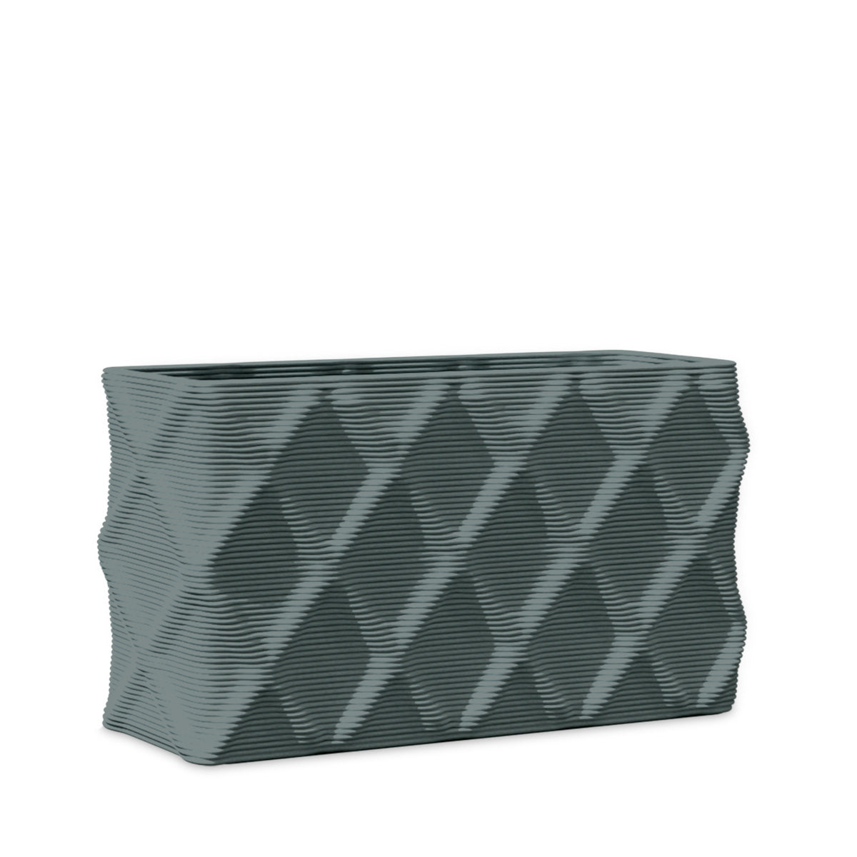 Avila Small Rectangular Planter - Diamond 1 - Seafoam Slate - sculptural rectangular planter with faceted diamond relief texture, 3D printed concrete, modern artistic design