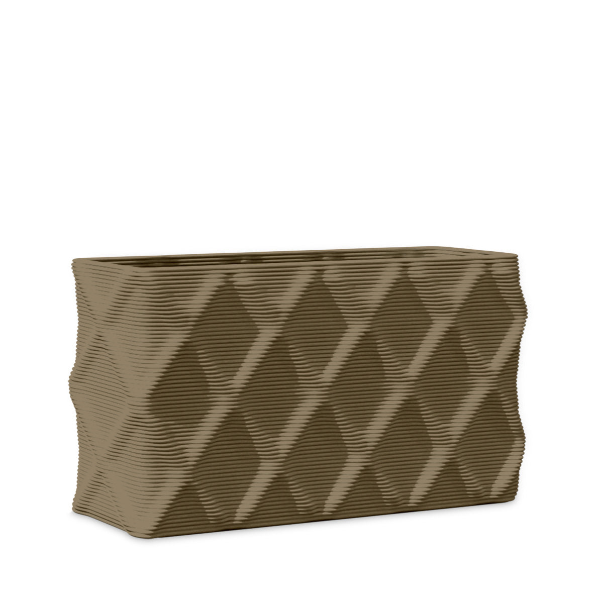 Avila Small Rectangular Planter - Diamond 1 - Savanna Clay - sculptural rectangular planter with faceted diamond relief texture, 3D printed concrete, modern artistic design