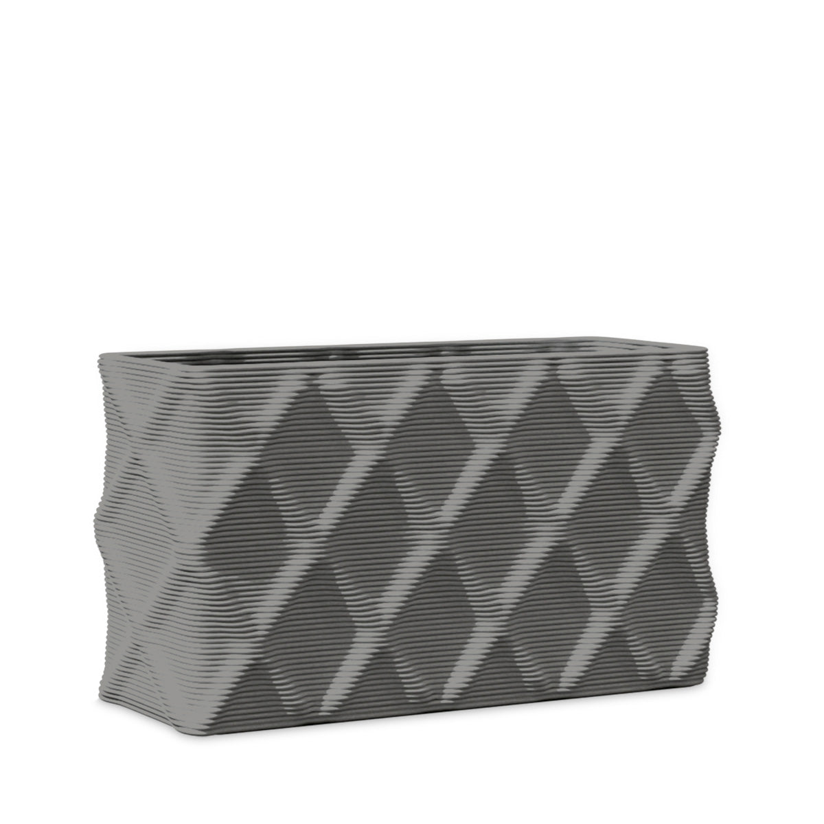 Avila Small Rectangular Planter - Diamond 1 - Silver Mist - sculptural rectangular planter with faceted diamond relief texture, 3D printed concrete, modern artistic design